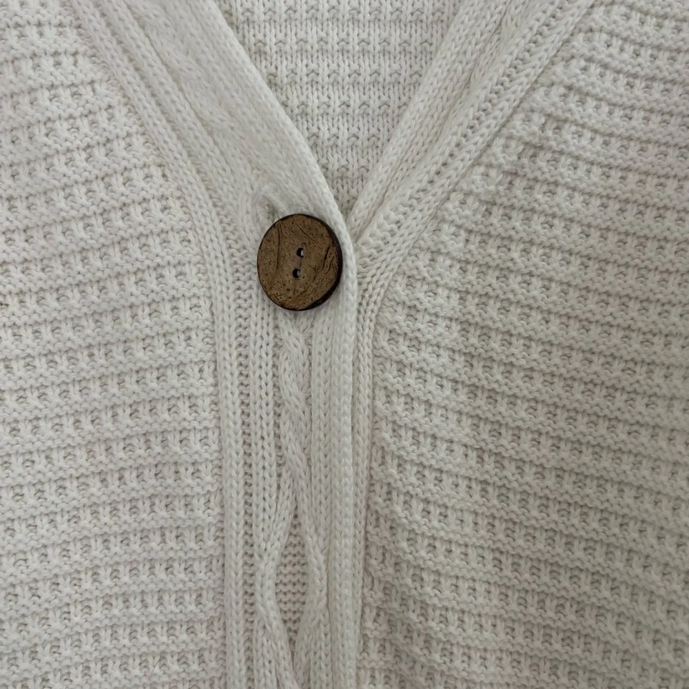 Christopher & Banks White Cardigan with Cable Knit Design